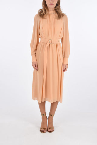 Silk Drawstring Dress with Matched Belt