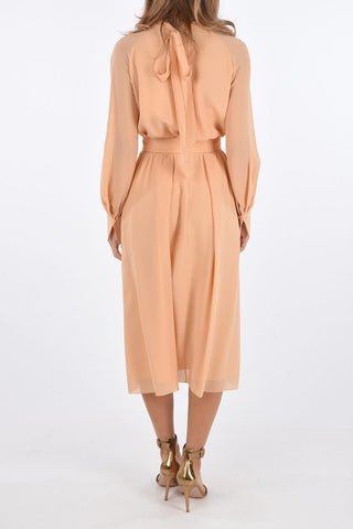 Silk Drawstring Dress with Matched Belt