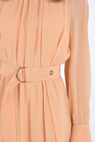 Silk Drawstring Dress with Matched Belt