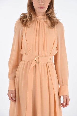 Silk Drawstring Dress with Matched Belt