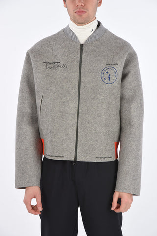 Lined Wool Bomber Jacket with Prints