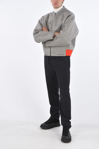 Lined Wool Bomber Jacket with Prints