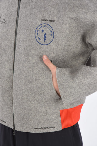 Lined Wool Bomber Jacket with Prints