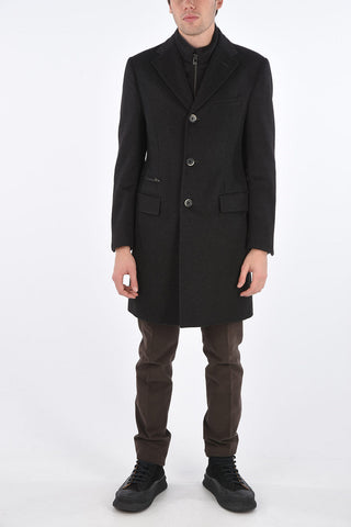 ID Notch Lapel Coat with Zip and Buttons Double Closure