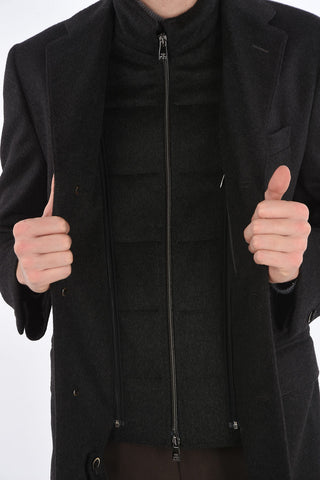 ID Notch Lapel Coat with Zip and Buttons Double Closure