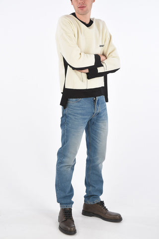 crew-neck sweatshirt with knitted details