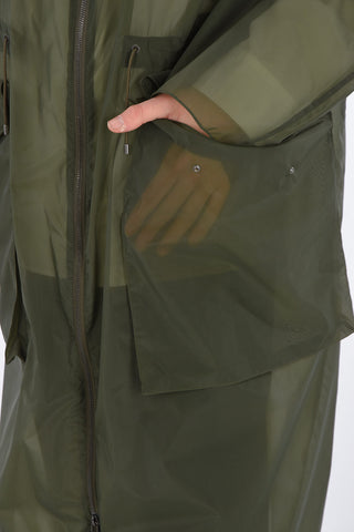 Giacca a Vento Lunga con Coulisse in Vita e Maxi Tasche