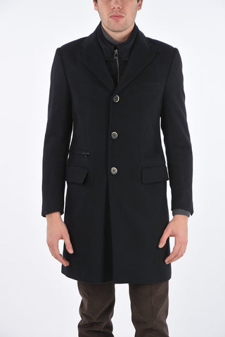 ID Cappotto in Cashmere con Rever Classico e Doppia Chiusura Zip e Bottoni 