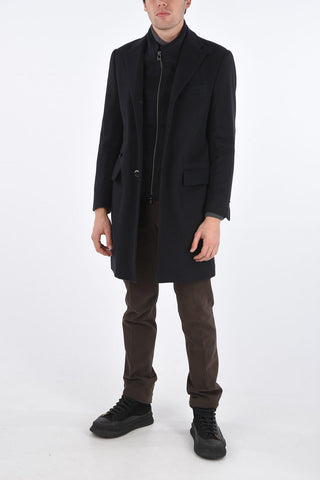 ID Cappotto in Cashmere con Rever Classico e Doppia Chiusura Zip e Bottoni 