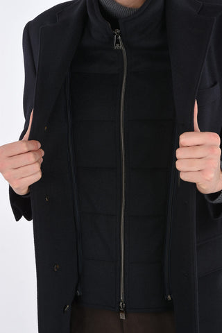 ID Cappotto in Cashmere con Rever Classico e Doppia Chiusura Zip e Bottoni 
