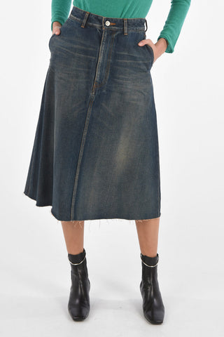 Under the Knee Vintage Effect Denim Skirt