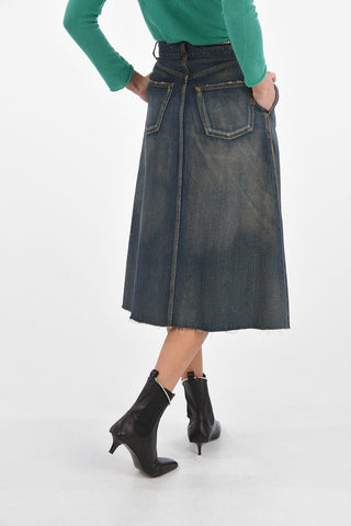 Under the Knee Vintage Effect Denim Skirt