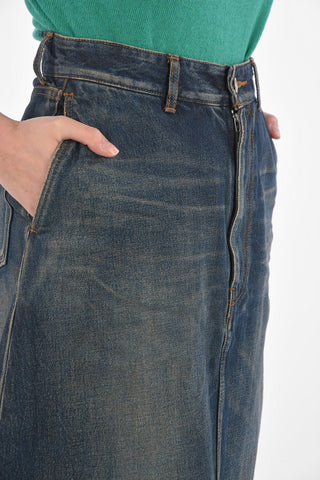 Under the Knee Vintage Effect Denim Skirt