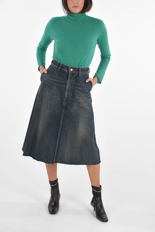 Under the Knee Vintage Effect Denim Skirt