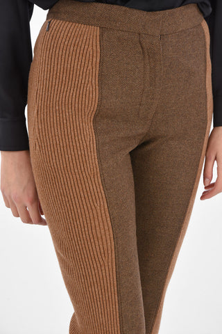 Pantaloni Bicolore in Lana e Cashmere con Chiusura Nascosta
