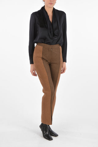 Pantaloni Bicolore in Lana e Cashmere con Chiusura Nascosta