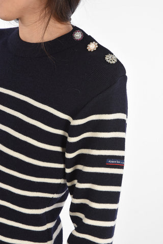 ARMOR LUX X THE BRETON awning striped crew-neck sweater with jewel