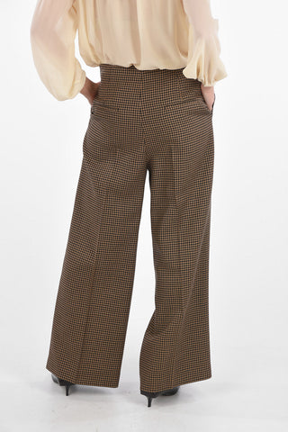 Houndstooth Palazzo Pants with Hidden Fastening