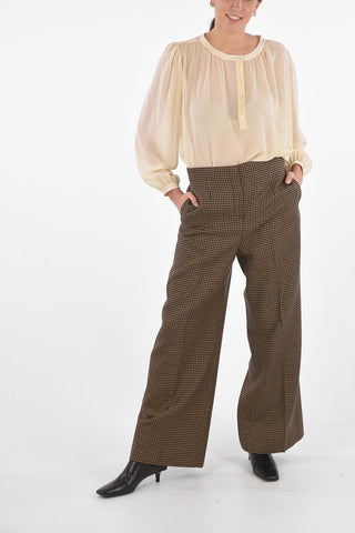 Houndstooth Palazzo Pants with Hidden Fastening