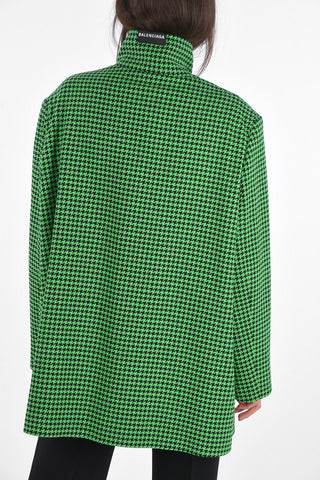 Cappotto Monopetto a Collo Alto Pied de Poule