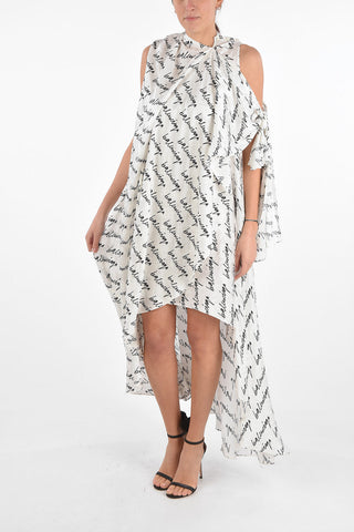 All Over Logo Silk Draped Dress
