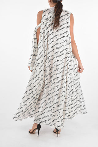 All Over Logo Silk Draped Dress