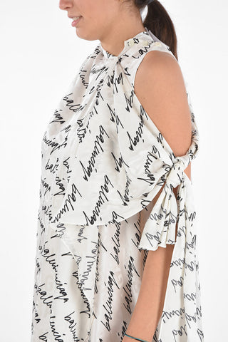 All Over Logo Silk Draped Dress