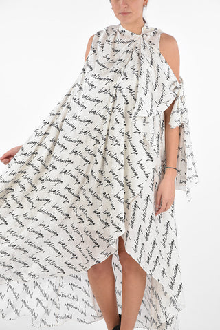 All Over Logo Silk Draped Dress