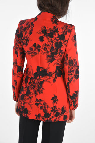 Double-breasted Floral Patterned Blazer with Peak Lapel