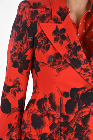Double-breasted Floral Patterned Blazer with Peak Lapel