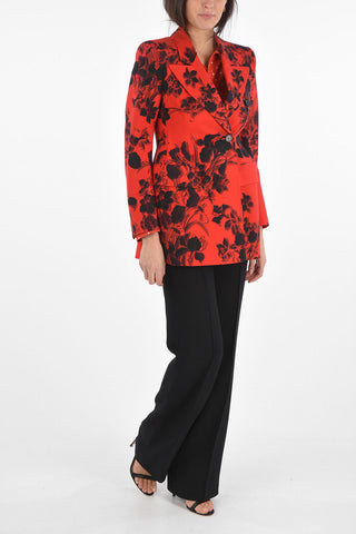 Double-breasted Floral Patterned Blazer with Peak Lapel