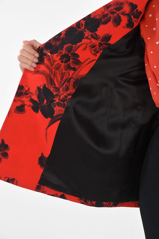 Double-breasted Floral Patterned Blazer with Peak Lapel