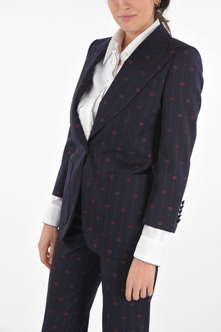 Blazer Gessato con Motivo Monogram e Rever a Lancia