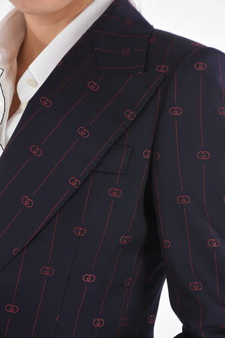 Blazer Gessato con Motivo Monogram e Rever a Lancia