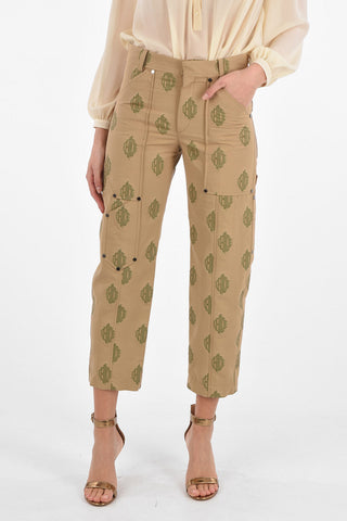 Monogram Embroidered Pants with Asymmetrical Pockets