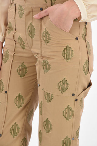 Monogram Embroidered Pants with Asymmetrical Pockets