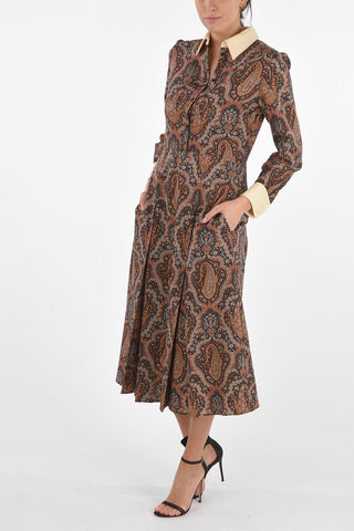 Floral Patterned Wool Dress with Pleated Skirt