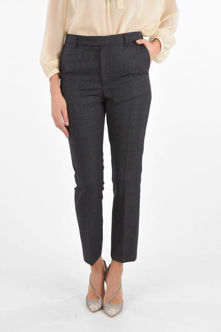 Pantaloni in Lana District Check con Chiusura Nascosta