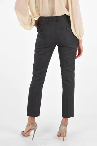 Pantaloni in Lana District Check con Chiusura Nascosta