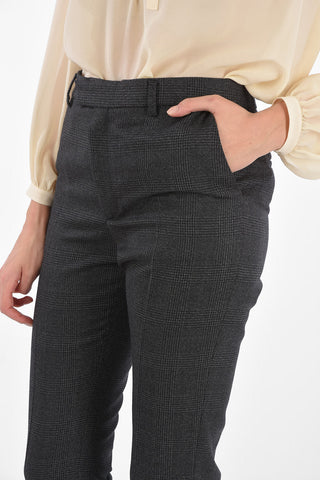 Pantaloni in Lana District Check con Chiusura Nascosta