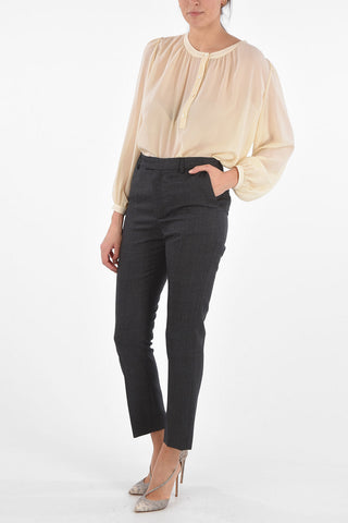 Pantaloni in Lana District Check con Chiusura Nascosta