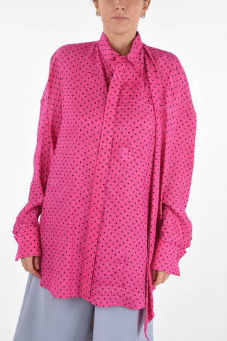 Oversized Tie Neck Jacquard Shirt with Polka Dots