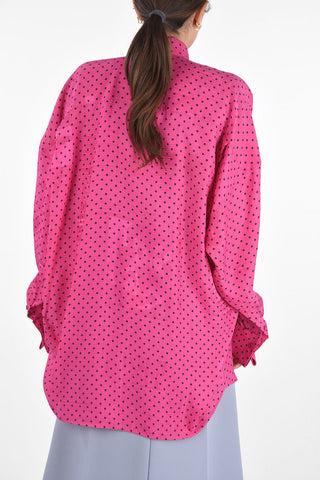 Oversized Tie Neck Jacquard Shirt with Polka Dots