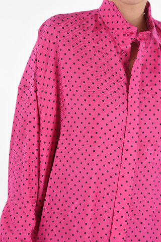 Oversized Tie Neck Jacquard Shirt with Polka Dots