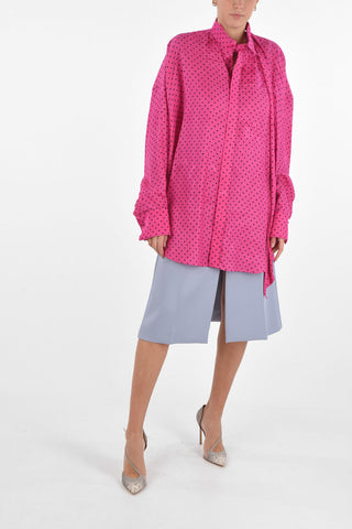 Oversized Tie Neck Jacquard Shirt with Polka Dots