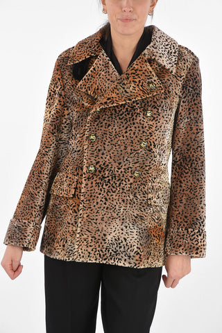 Double-breasted Jacquard Animalier Coat with Lapel Sleeves