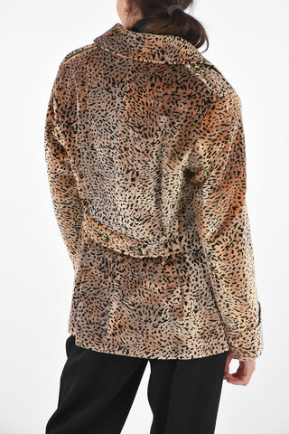 Double-breasted Jacquard Animalier Coat with Lapel Sleeves