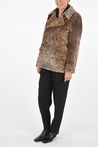Double-breasted Jacquard Animalier Coat with Lapel Sleeves