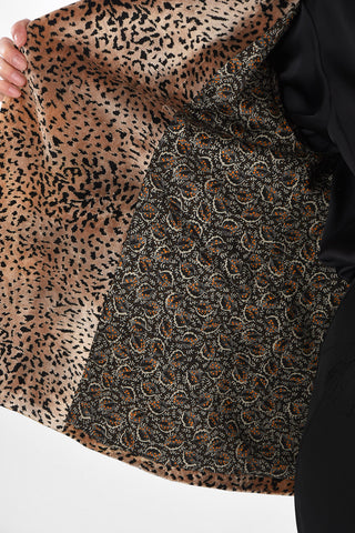 Double-breasted Jacquard Animalier Coat with Lapel Sleeves