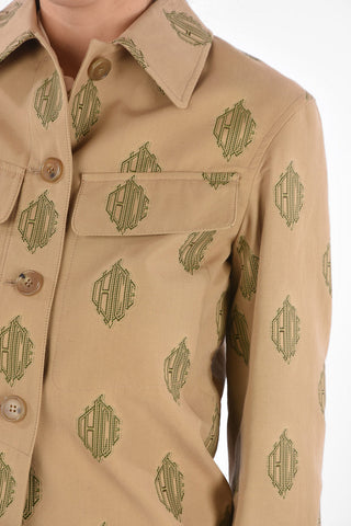 Denim Shirt with All-Over Monogram Embroideries